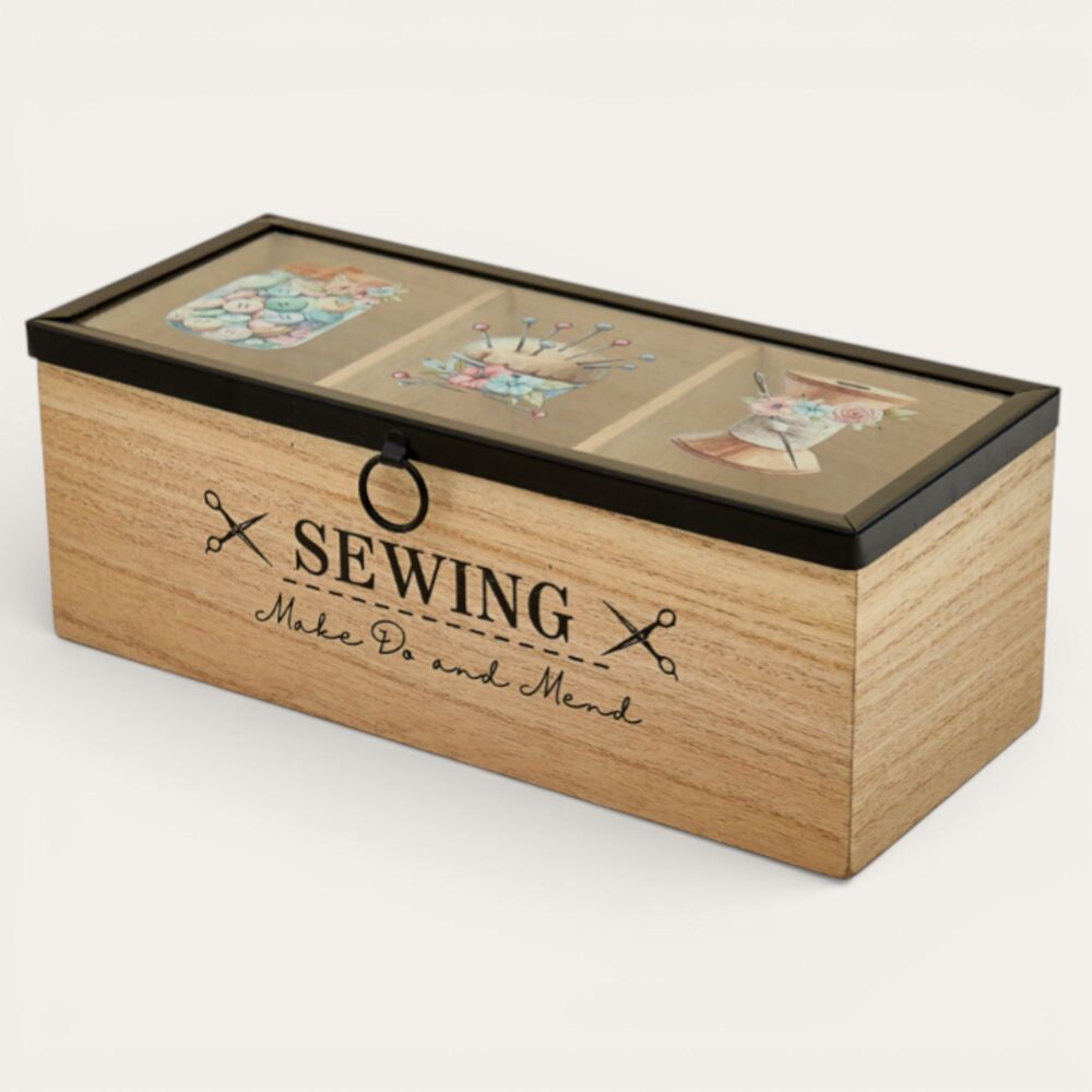 Wooden Sewing Storage Box with Acrylic Lid