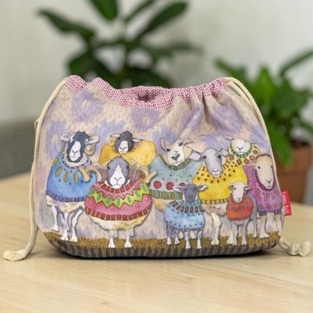 DRAWSTRING KNITTING BAG     'Sheep in Sweaters' Design