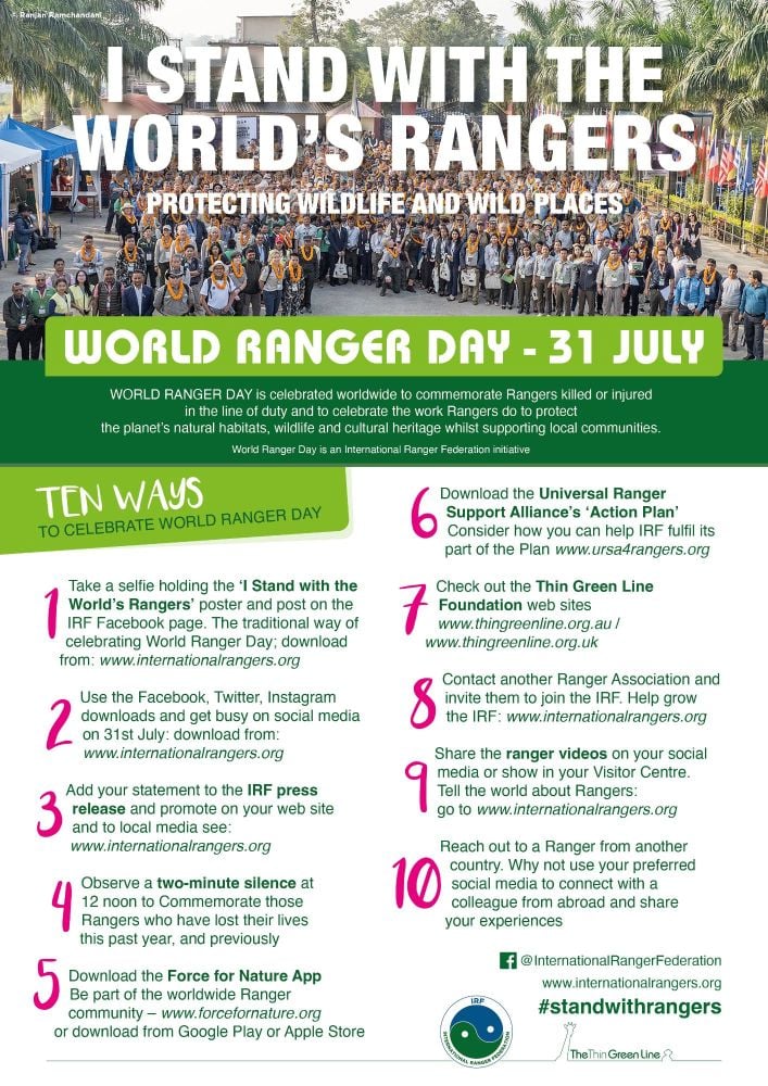 I stand with the world's rangers.. Please give rangers your support on World Ranger Day