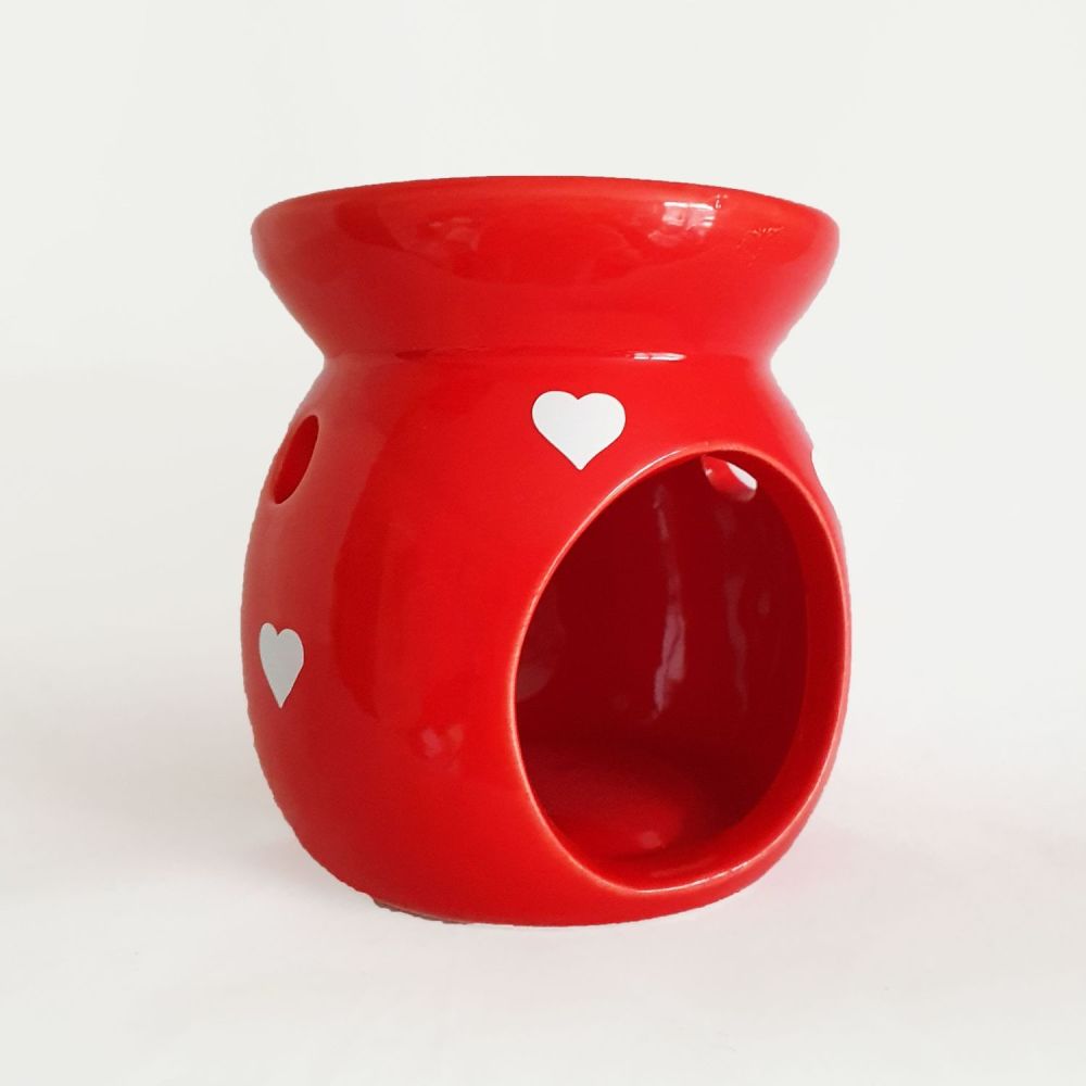 Hearts Wax Burner, Red Heart Oil Warmer, White Heart Print Gift