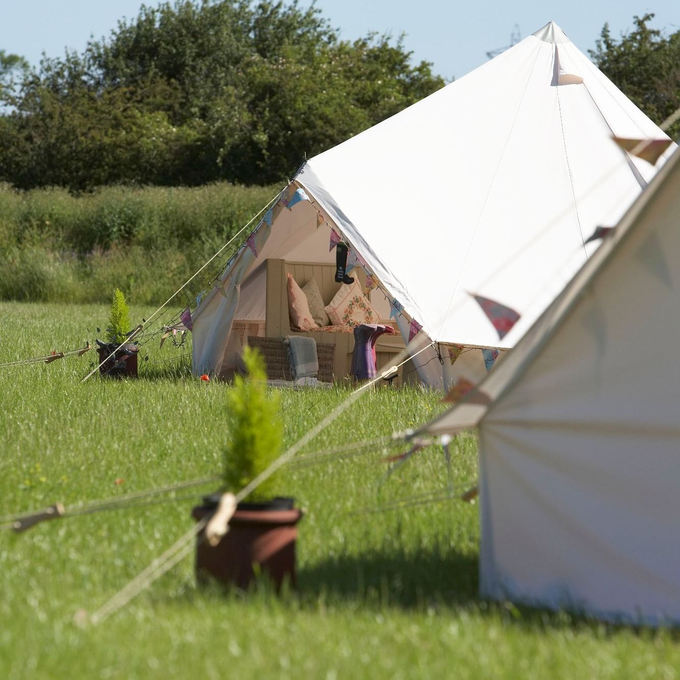 close up of glamping tent