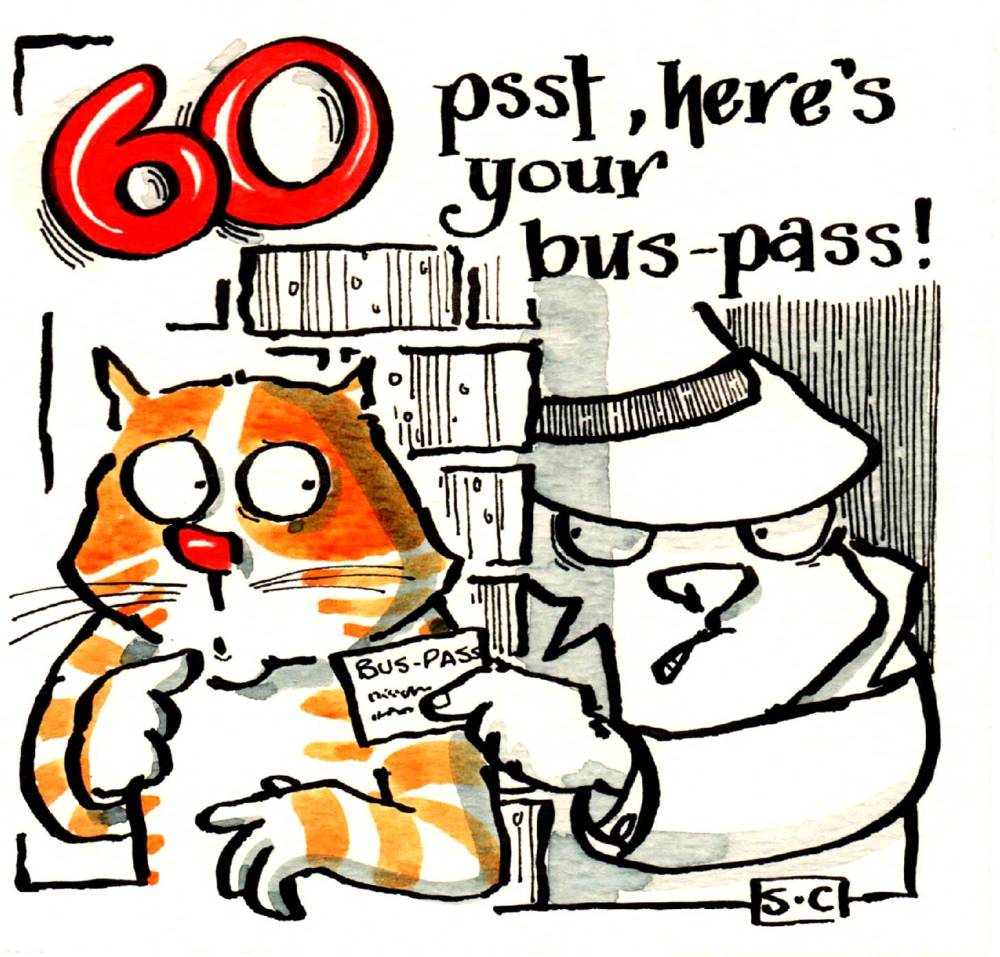 60 th Birthday card with cartoon cat and detective and the caption :60 psst
