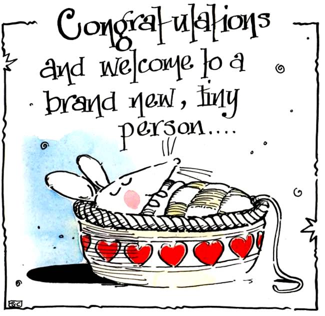 Mouse , funny  New Baby Card.  Cartoon mouse in cradle with caption: Congra