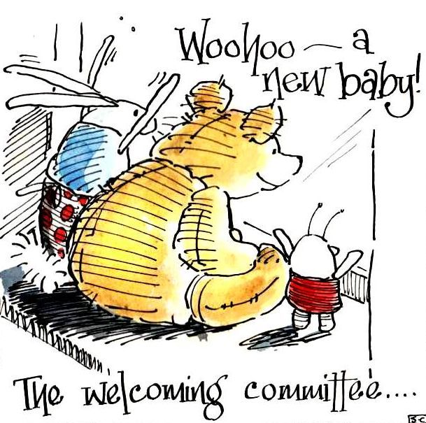 Teddy Bear New Baby Card Cartoon teddy bear with caption: Woohoo - A New Ba