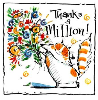 Thank You Card - Thanks A Million - Cat & Flowers