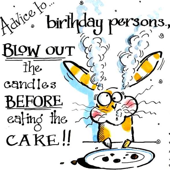 Birthday card with cartoon rabbit with the sentiment Advice to Birthday Per