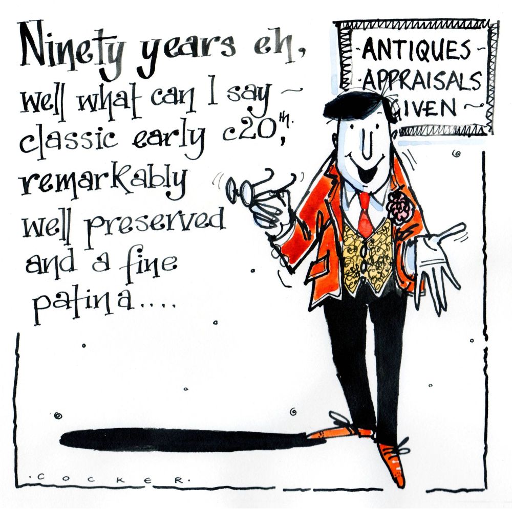 90th Birthday Card cartoon gentleman with caption: Antiques -  Appraisals G