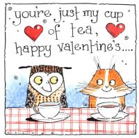 <!00100>Cat Valentine's Day Card  -  You're Just My Cup of Tea