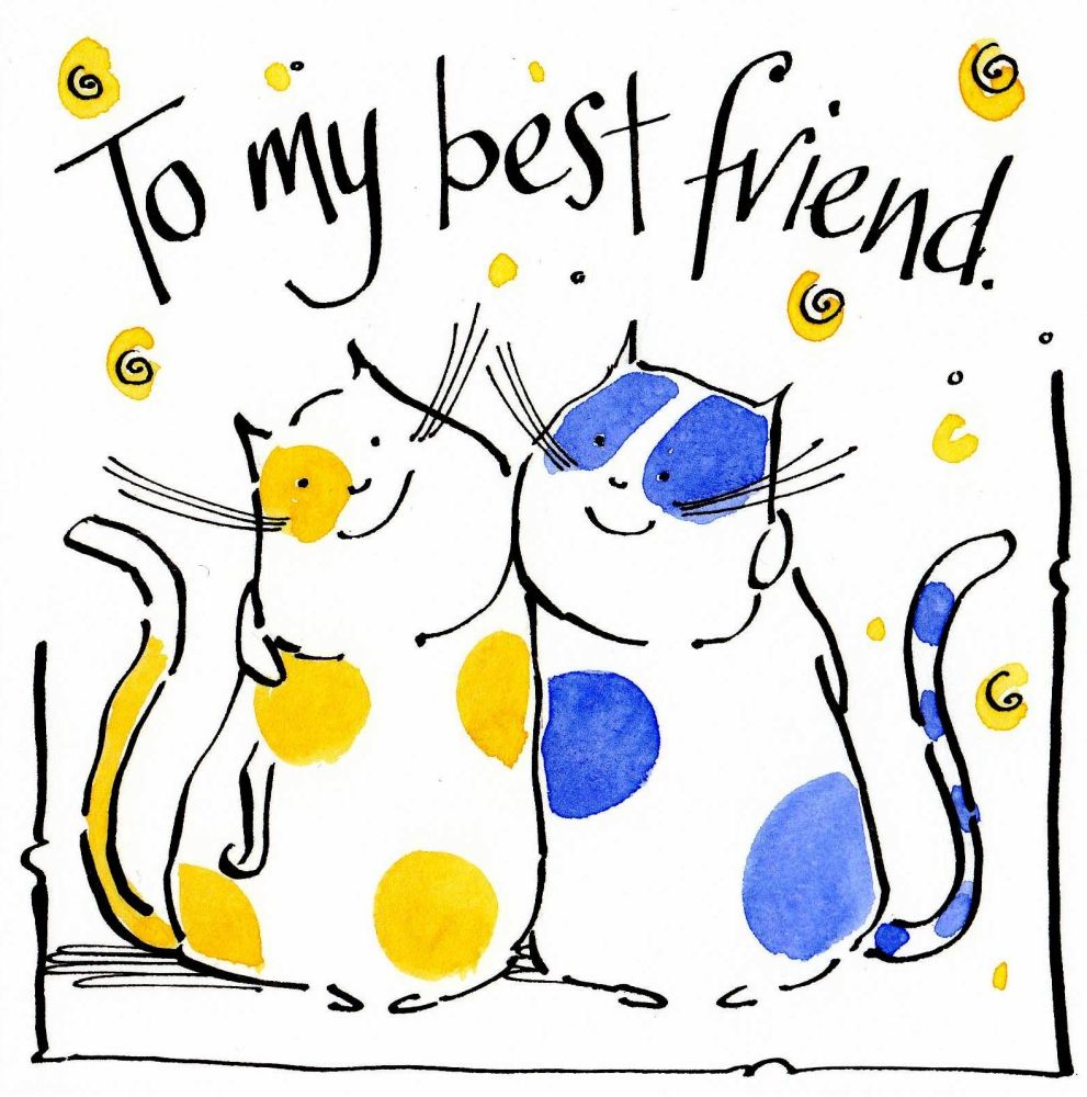 Greeting Card showing two cartoon hugging cats . Caption is To My Best Frie