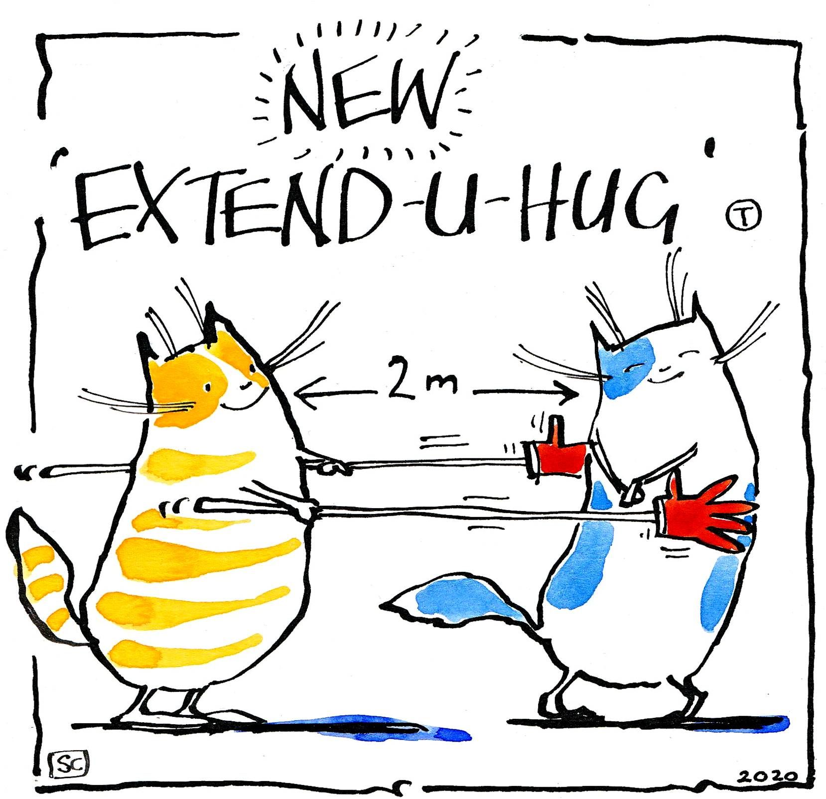 Funny cartoon cat card. Two cats caption New Extend -U- Hug