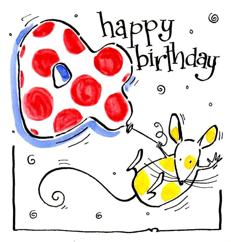4th Birthday card. Cartoon mouse with no. 4 balloon. Caption Happy Birthday