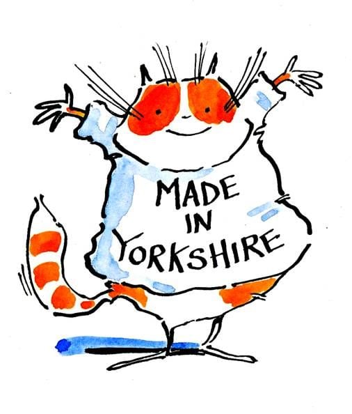 Logo cartoon cat in teeshirt with caption Made In Yorkshire