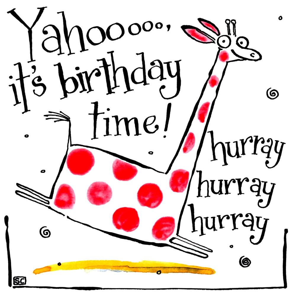 Birthday card with cartoon giraffe with caption Yahoooit's birthday time hu