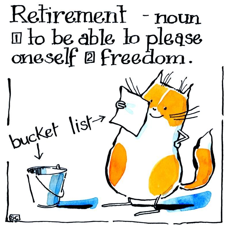 Retirement card with cat with Bucket List
