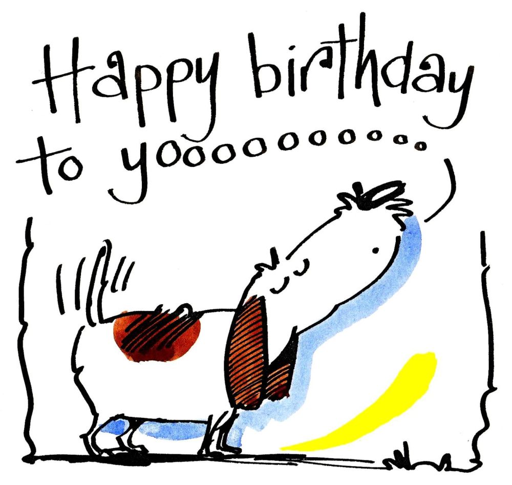 Birthday Card with cartoon dog howling: A Happy Birthday To Yooooo