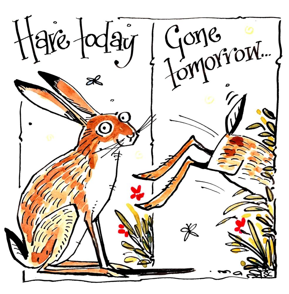 Funny leaving or retirement card with 2 pictures, one with a sitting hare &