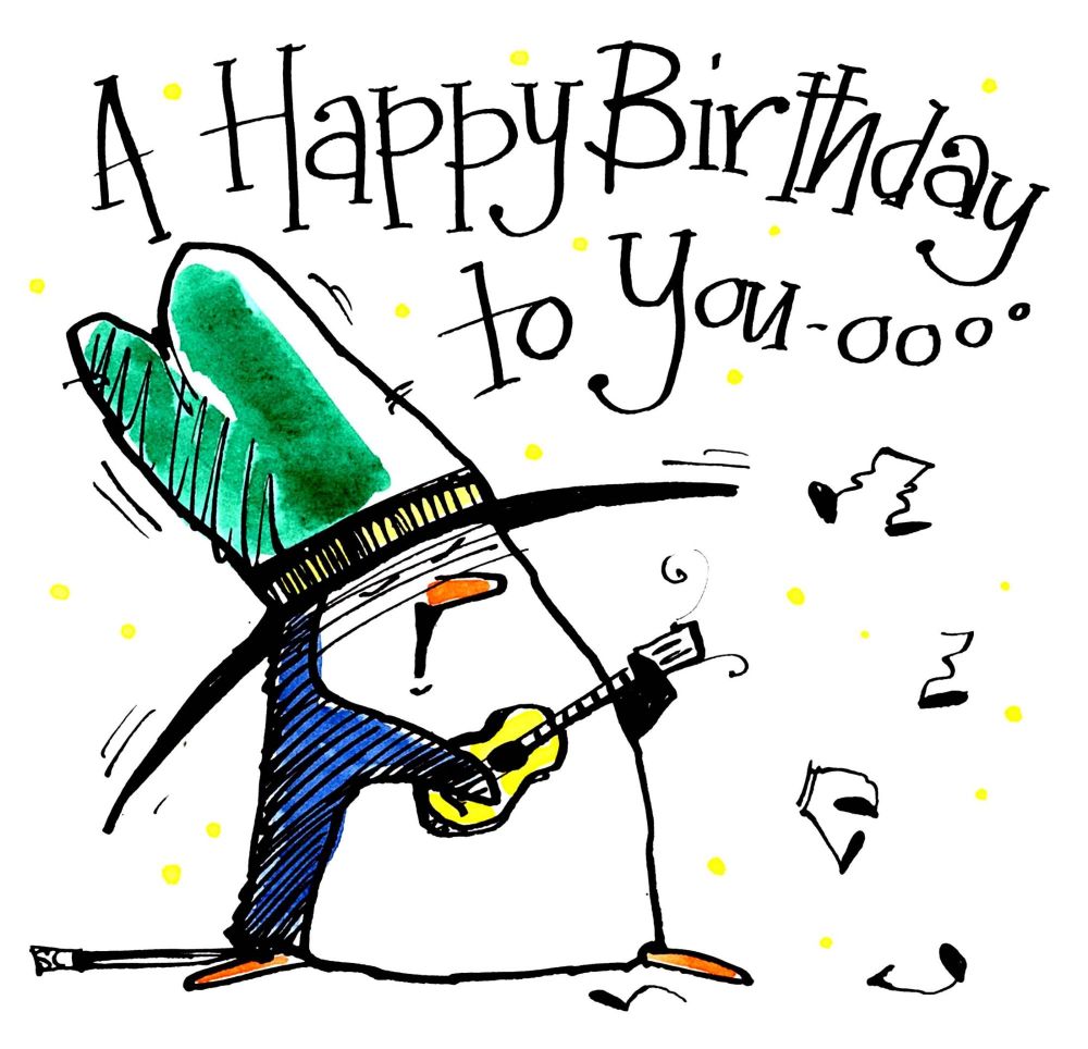                  Happy Birthday  Card - Penguin Serenade cartoon penguin wi