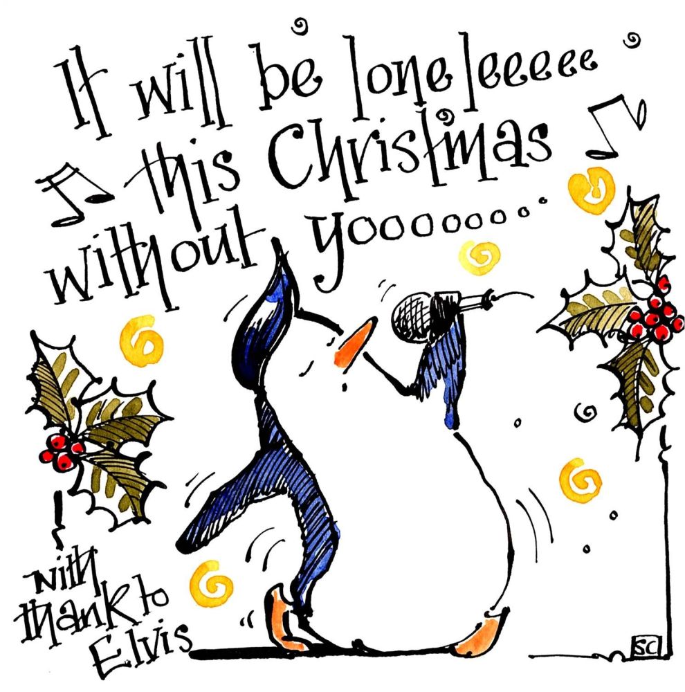                  Elvis Inspired  Penguin Christmas Card cartoon penguin wit