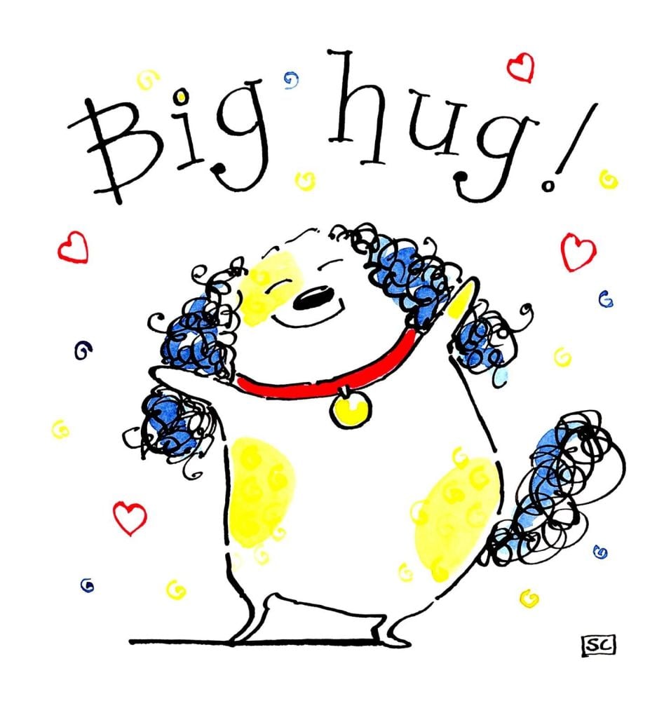 Cartoon card with jolly dog and caption:Big Hug