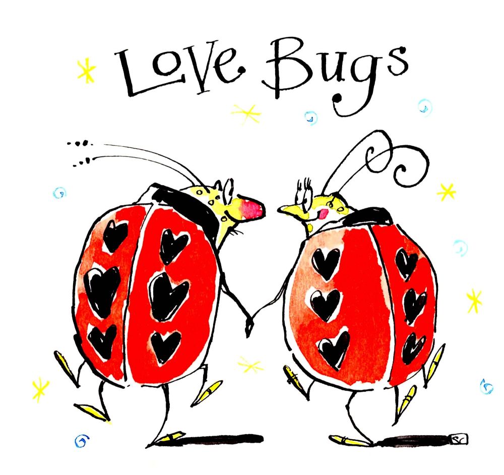 Romantic & funny card for weddings, Valentine's, engagement. Cartoon ladybi