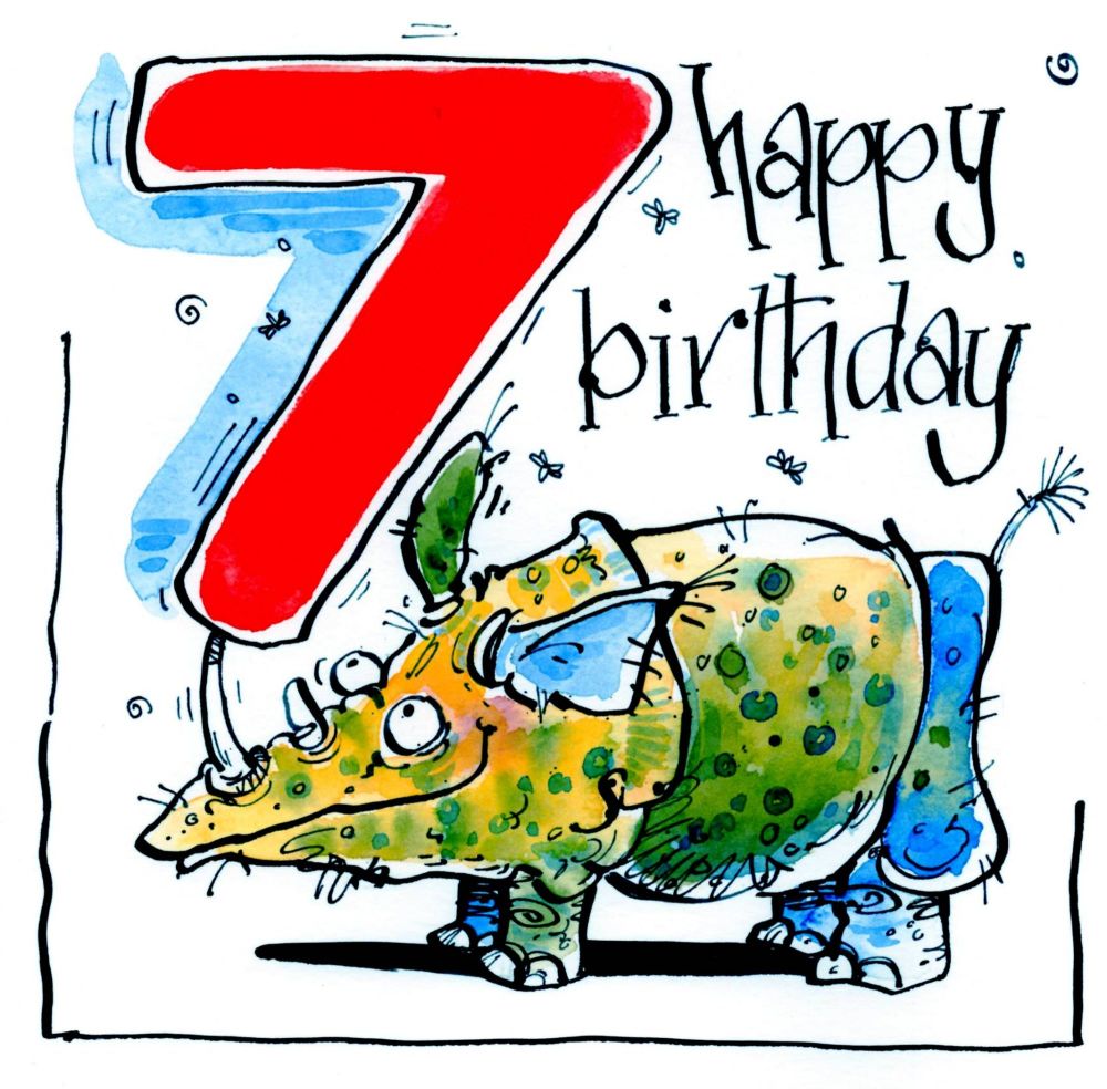 7th Birthday card with friendly looking dinosaur