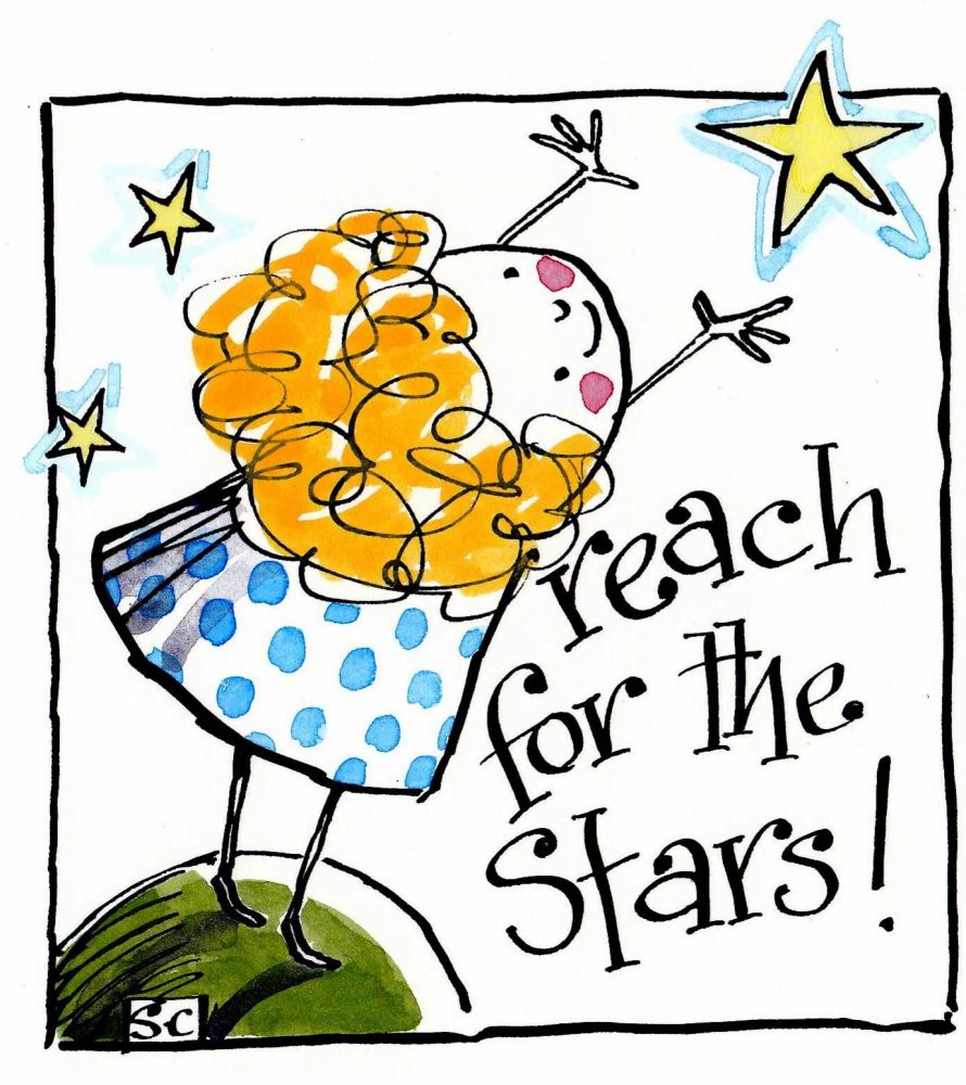 Little Girl Reaching for the stars. Caption:Reach For The Stars  Card - Fro