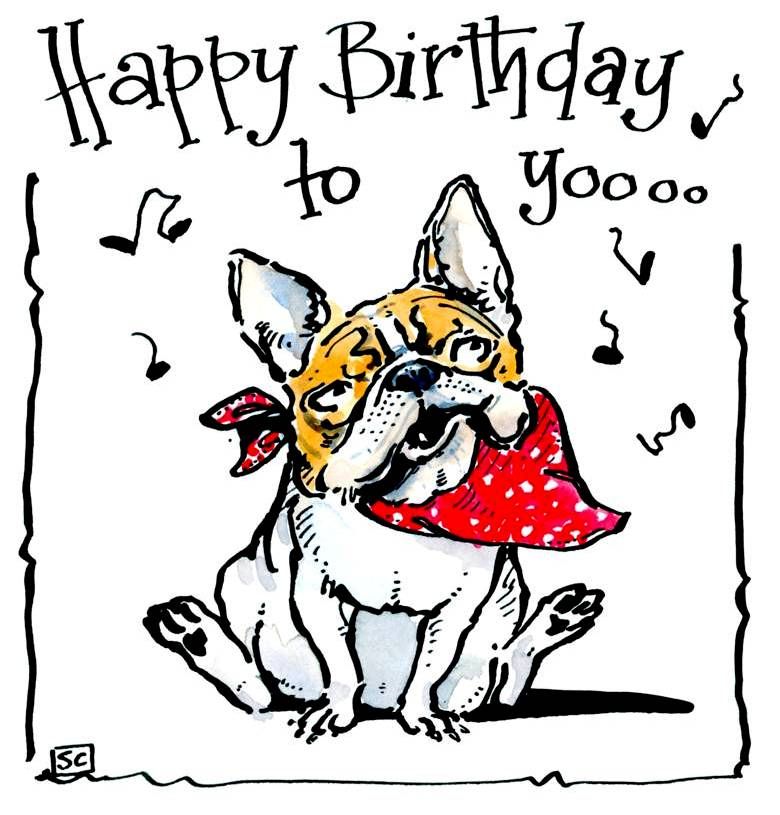 <!00200> Bulldog Birthday Card - Bulldog picture caption: Happy Birthday