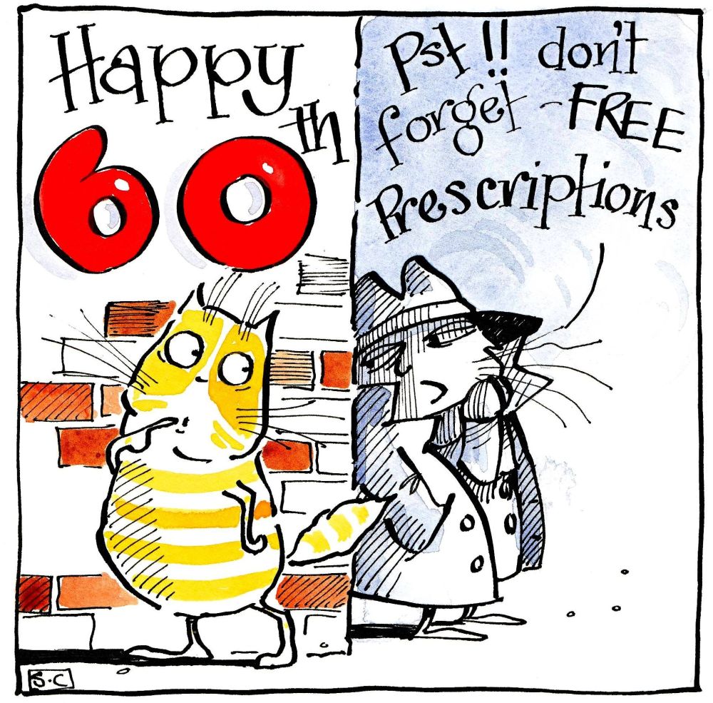 60th Birthday Card -Funny cat  Free Prescriptions
