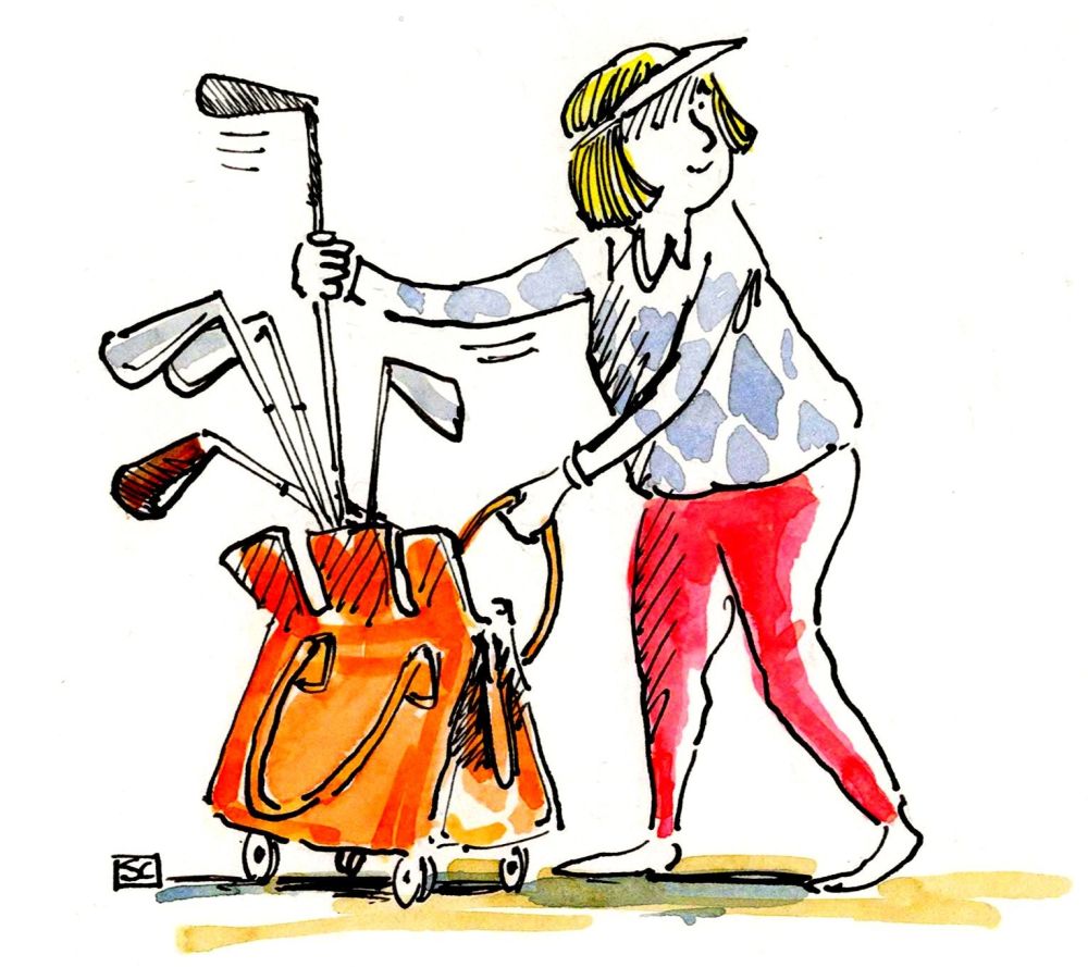  Golf card for her - golf clubs in a designer handbag