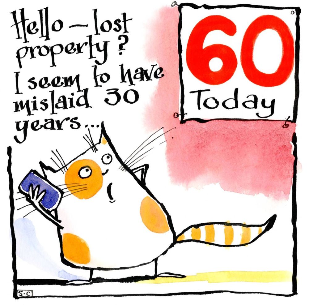 60th Birthday Card with cat -  Hello - Lost Property?  I seem to have misla