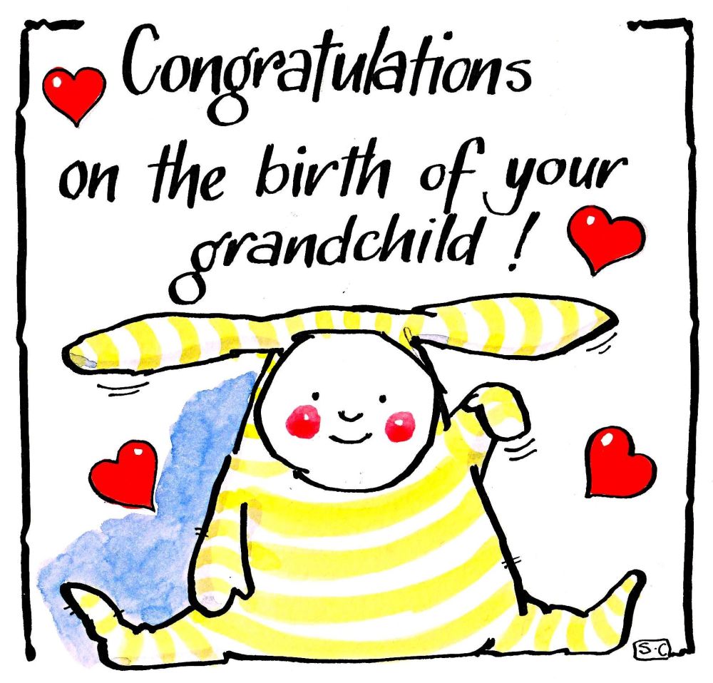 New Grandparent Card - Cartton baby in bunny suit
