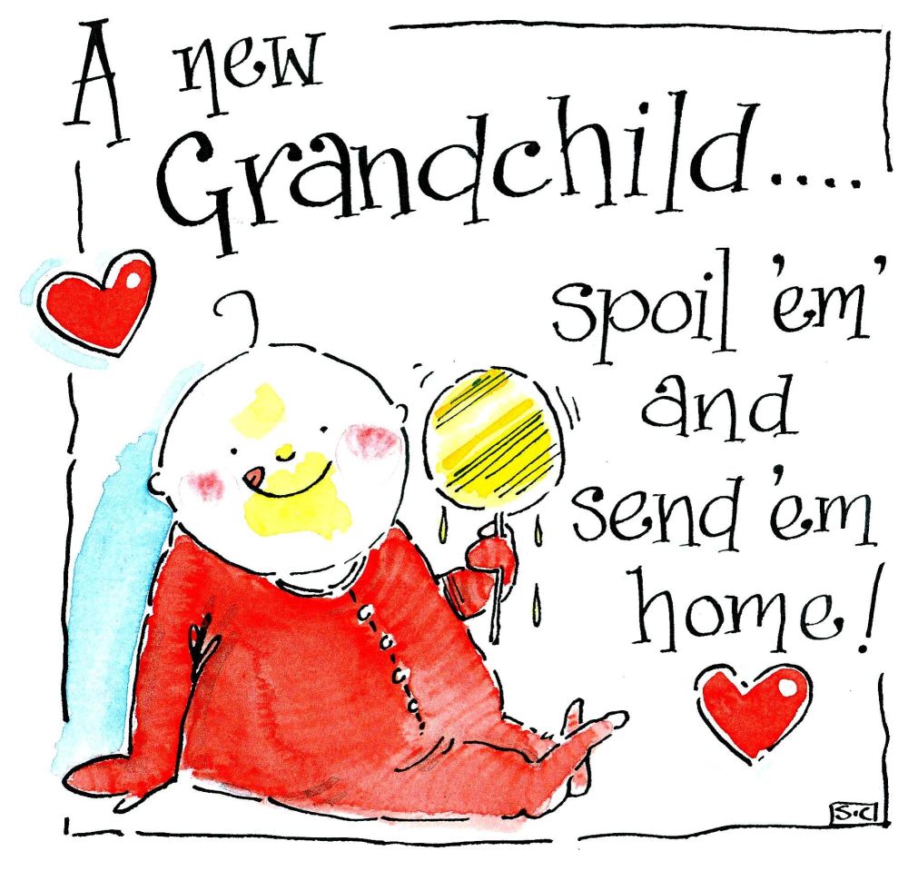 New Grandparents Card - Cartoon Chlld with  lolly