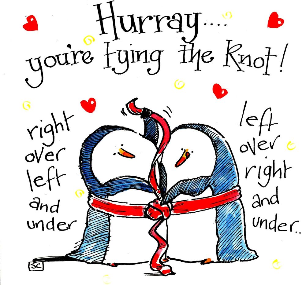 Wedding Card  - 2 Penguins cartoon - Hurray You're Tying The Knot