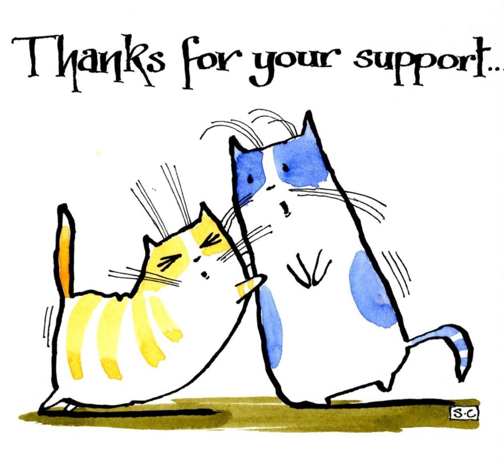 Thanks For Your Support Card with two cartoon cats