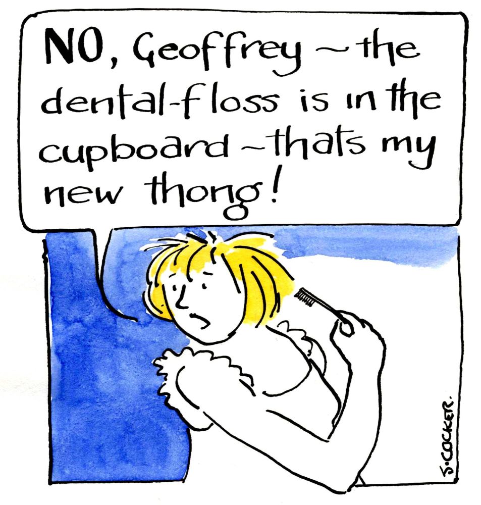 Thongs v Dental Floss. Caption: that's not dental floss it's my new thong!