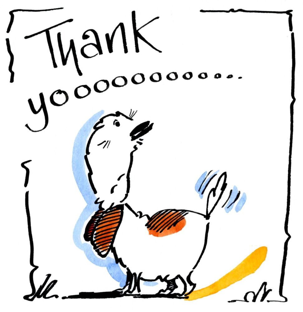 Dog Thank you card showing a dog howling there gratitude