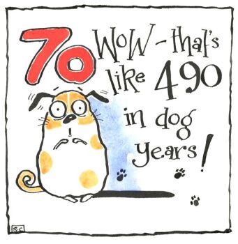 70th Birthday Card  -  Wow - That's Like 490 In Dog Years