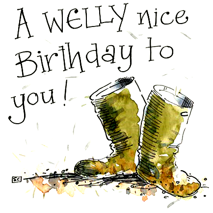 A welly nice birthday to you card with a pair of muddy wellies