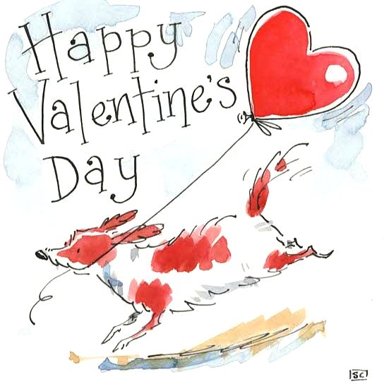 Dog Themed Valentine's Card Dog running with balloon