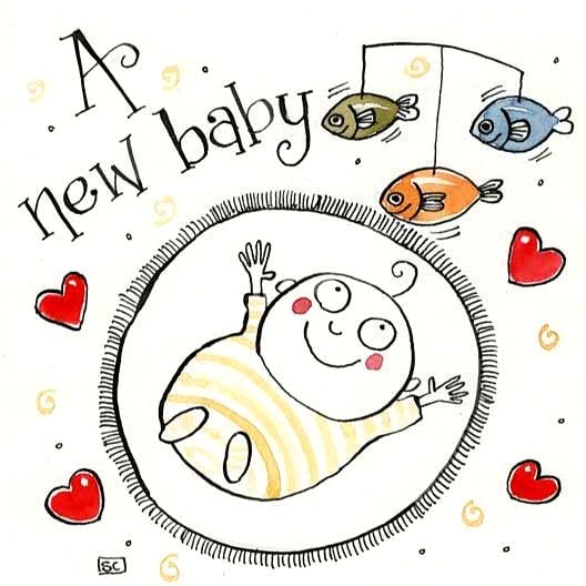 A New Baby Card - drawing of baby watching a mobile