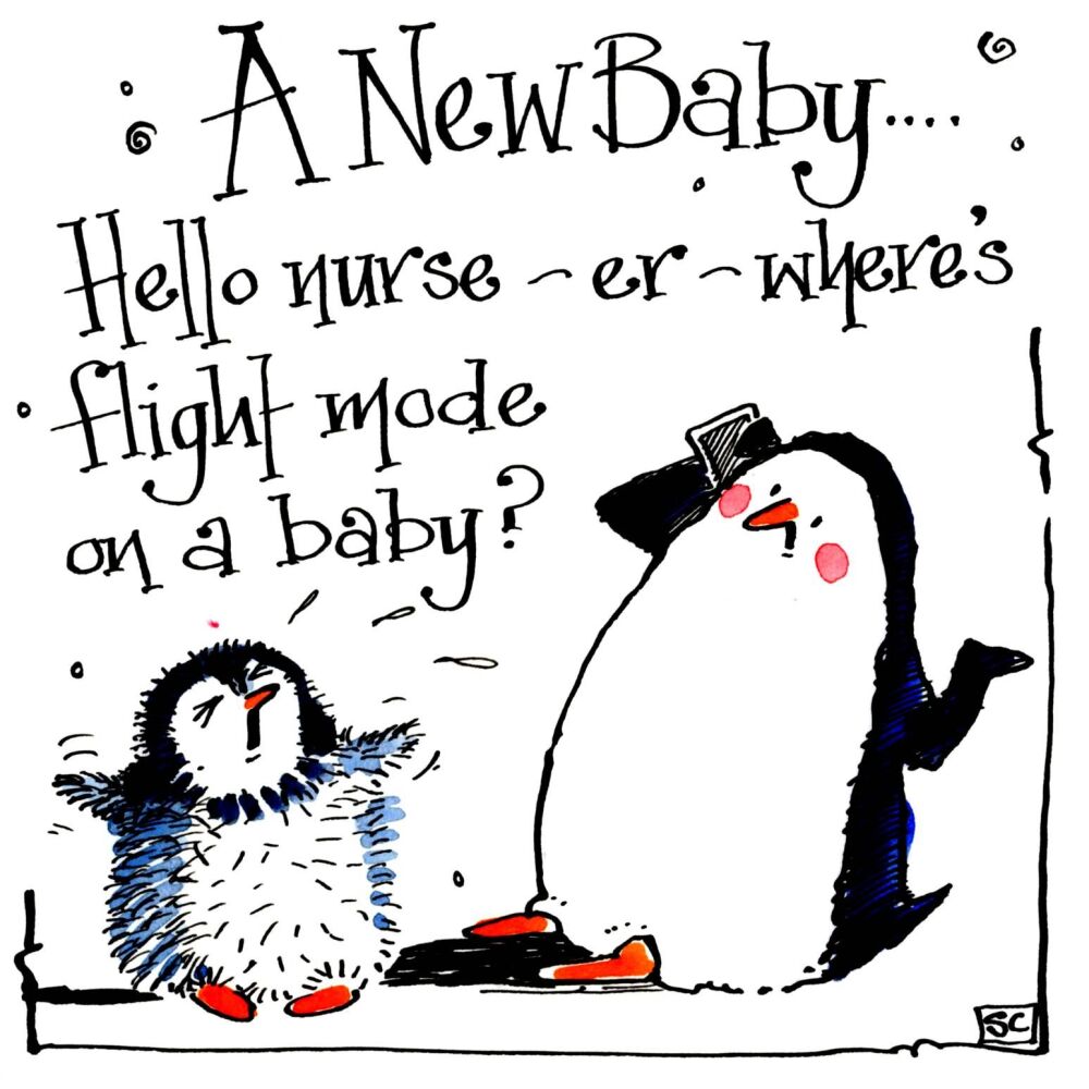 New Baby card - 'Where's flight mode on a baby?'