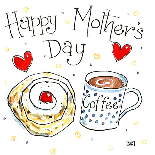 Happy Mother's Day Card - Coffee & Iced Bun Illustration