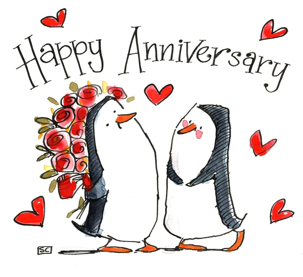 <!00400>Happy Anniversary Card - Penguin Style
