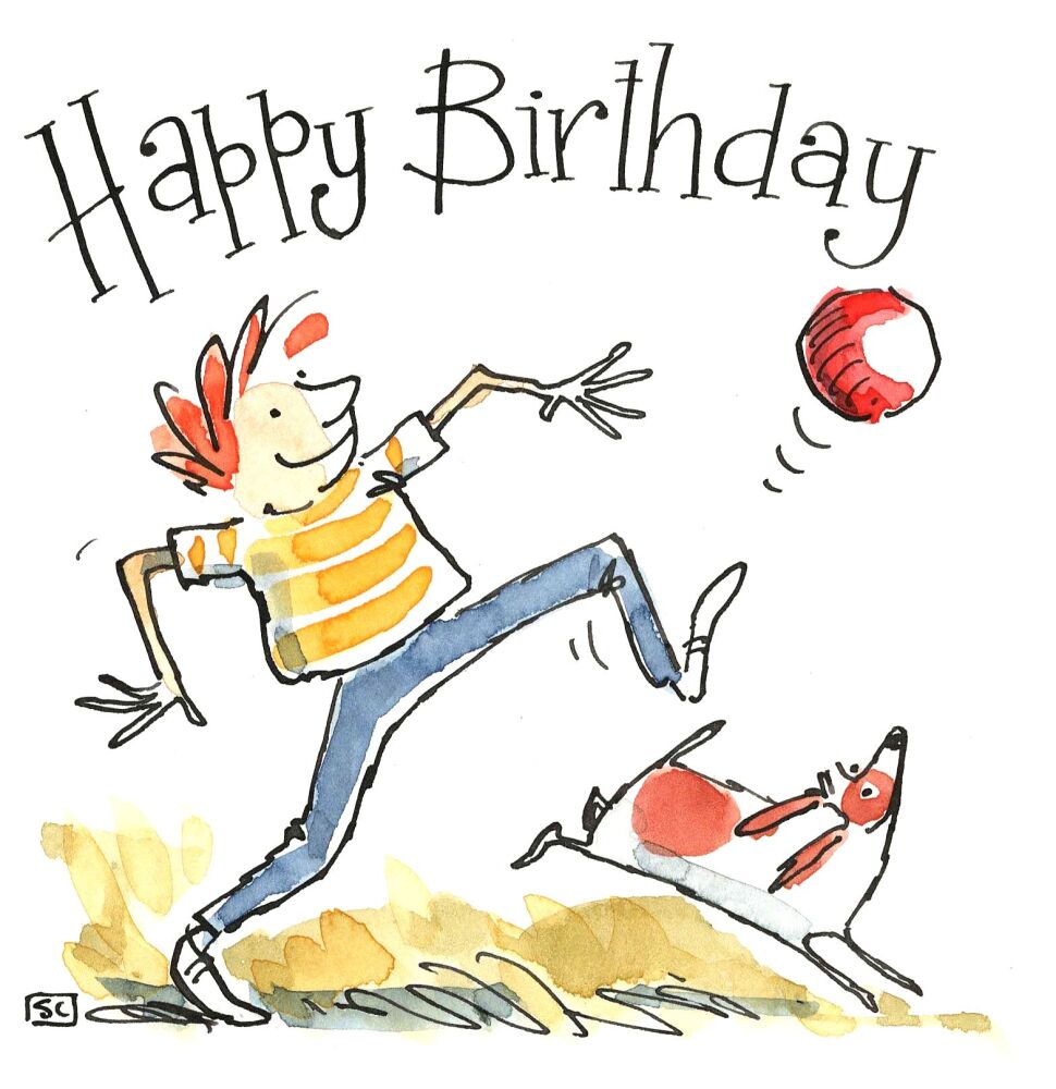 Happy Birthday - Football Card featuring man and dog