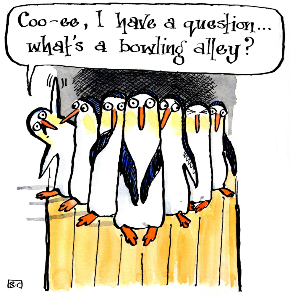 Penguin Ten Pin Bowling Card  -  Bowling Alley Fun