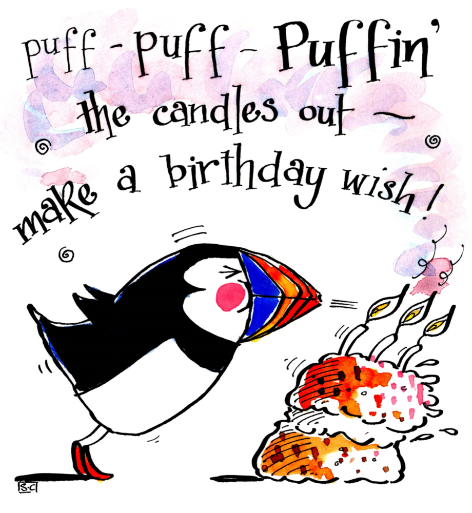 <!00300>Puffin Birthday Card: Make A Birthday Wish