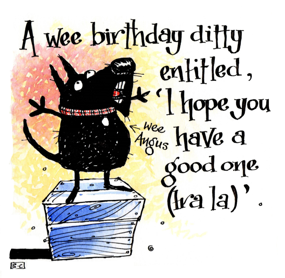 <!00800>Scotty Birthday Card - Wee Angus - It's a birthday bash with a Scot