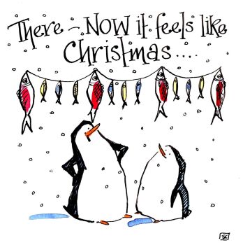 Penguins and Fish Christmas Card - A Splash of Festive Fun!
