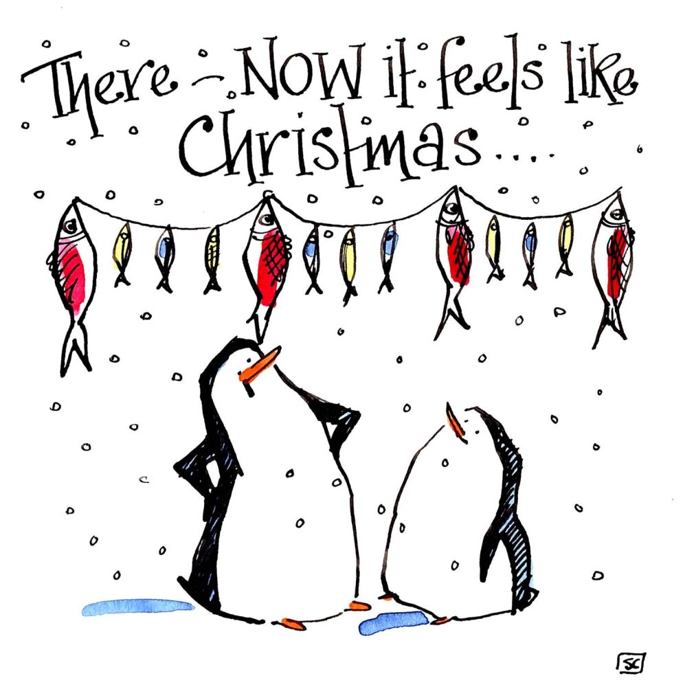 Penguins and Fish Christmas Card - A Splash of Festive Fun!