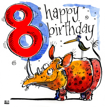Rhino-Themed 8th Birthday Card